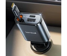 Lamicall automobilinis USB įkroviklis 50W su ištraukiamu USB-C laidu, 3 jungtys, PT-47