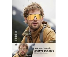Lamicall sportiniai fotochrominiai dviračio akiniai su UV400 apsauga, reguliuojama nosies atrama, aukso spalvos, TR90 rėmas