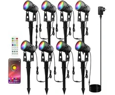 Lam(MS)pen lauko LED prožektorius su 8 RGBW LED, Bluetooth valdymu, laikmačiu, IP65, 24 W