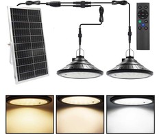 Lam(MS)pen saulės energija maitinamos LED pakabinamos lempos IP66, 3200–5200 K, 5 W, su nuotolinio valdymo pultu, 2 vnt.