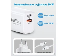 Lemsen 30 W USB-C tinklo įkroviklis su 2 m USB-C kabeliu, PD 3.0, YH-30WAC