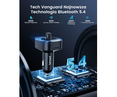 LENCENT automobilinis Bluetooth 5.4 FM siųstuvas su laisvų rankų įranga ir 48 W įkrovimu T25M