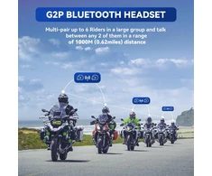 LEXIN Bluetooth šalmo ausinės G2P, 6 asmenų komunikacijos sistema su FM radiju, aktyvia triukšmo slopinimo funkcija