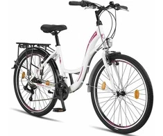 Licorne Bike miesto dviratis 21 pavaros 26 colių ratai, plieno rėmas, balta spalva Stella Premium