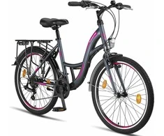 Licorne Bike miesto dviratis Stella, 21 pavarų sistema, 24 colių ratai, plieno rėmas, antracito spalvos