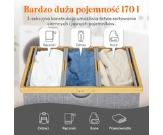 Lifewit skalbinių krepšys 170 l, 3 skyrių, su dangčiu ir bambuko rėmu, 23159