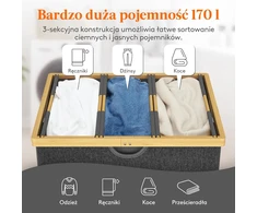 Lifewit skalbinių krepšys 170 l su dangčiu, 3 skyriais, 23159