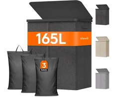 Lifewit skalbinių krepšys su 3 skyriais, 165 l, plastikine rankena, išimamu maišu, pilkas