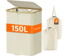 Lifewit sulankstomas skalbinių krepšys su dangčiu, 150 l, 2 skyriai, 23012