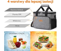 Lifewit termoizoliacinis pietų krepšys 15 l su petneša, sandarus, pilkas
