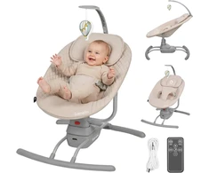 Lionelo elektrinės kūdikių sūpynės Rio iki 9kg, 3 supimo greičiai, LO-RIO BEIGE LATTE