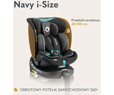 Lionelo pasukama automobilinė kėdutė Navy i-Size 40–150 cm, ISOFIX, LONAVY ISIZE Juodas TURQUOISE