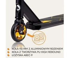 Lionelo triukinis paspirtukas, aliuminis, ABEC-9 guoliai, 110 mm ratai, iki 100 kg, LO-WHIZZ Juodas CARBON Geltonas