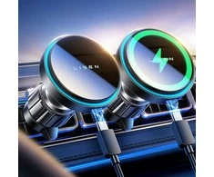 LISEN MagSafe automobilinis telefono laikiklis su bevieliu 15 W įkrovimu, USB-C, juodas