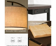 LuminexDesigns grindų lempa su 3 lentynomis, USB ir USB-C jungtimis, E27, FL04