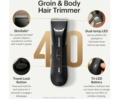 MANSCAPED kūno plaukų kirpimo mašinėlė vyrams The Lawn Mower 4.0 PRO, keramikiniai ašmenys, USB-C įkrovimas, vandeniui atspari