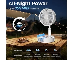 Marchpower sulankstomas stalo ir grindų ventiliatorius su akumuliatoriumi, tylus veikimas, 4 greičių, 7200 mAh, 20 cm