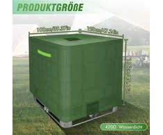 MaxAwe IBC talpyklos uždanga, 420D žalia vandeniui atspari plėvelė su atšvaitais ir velcro, 120 x 100 x 116 cm