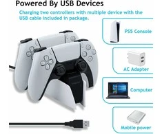Mcbazel dviguba įkrovimo stotelė PS5 DualSense valdikliams, USB-C, 10 W, HC-A3705