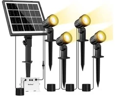 MEIHUA saulės šviestuvų rinkinys, 4 vnt., IP66, 5000 mAh, 2700 K, šilta balta, 3 ryškumo lygiai, SL-SP04