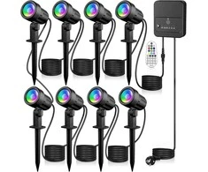 MEIKEE lauko RGB LED sodo šviestuvas su nuotolinio valdymo pultu, IP66, 8 žibintai, 10 spalvų, 30 režimų SP01RB