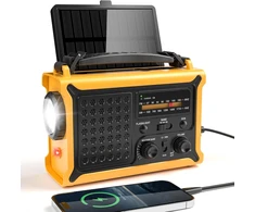 Mesqool avarinis radijas su saulės įkrovimu, 12000 mAh akumuliatorius, USB, AM/FM, žibintuvėlis, SOS, IPX6