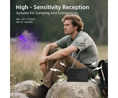Mesqool nešiojamas avarinis radijas AM/FM su saulės įkrovimu, žibintuvėliu ir akumuliatoriumi 12000 mAh CR1030