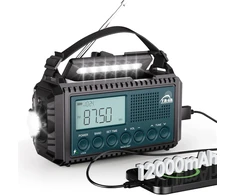 Mesqool nešiojamas avarinis radijas AM/FM/SW su akumuliatoriumi 12000 mAh, žibintuvėliu ir SOS funkcija, CR1009Ultra