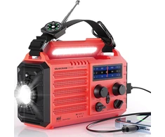 Mesqool Nešiojamas avarinis radijas su saulės įkrovimu, LED žibintuvėliu, AM/FM/SW, 5000 mAh akumuliatoriumi, rankenėle ir SOS signalu, modelis 1009-Rot