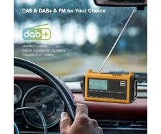 Mesqool nešiojamas DAB/FM radijas su saulės įkrovimu, 5000 mAh akumuliatoriumi, LED žibintuvėliu ir SOS funkcija, IPX4 CR1009Pro DAB