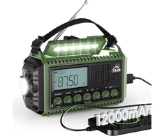 Mesqool nešiojamas radijas su akumuliatoriumi 12000 mAh, AM/FM/SW, žibintuvėlis, SOS, IPX4, CR1009Ultra