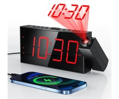 Mesqool projekcinis žadintuvas su LED ekranu, 180° kampu besisukančiu projektoriumi ir USB įkrovikliu, MEU-CR1001F-Raudona