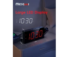 Mesqool projekcinis žadintuvas su LED ekranu, 180° kampu besisukančiu projektoriumi ir USB įkrovikliu, MEU-CR1001F-Raudona