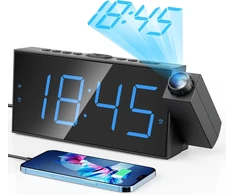Mesqool projekcinis žadintuvas su LED ekranu, dvigubu žadintuvu, USB įkrovimu ir 7 colių ekranu M-1001F-B