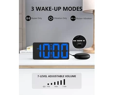 Mesqool skaitmeninis garsus žadintuvas su vibracija, dvigubas žadintuvas, USB, didelis LED ekranas, mėlynas, 1023i