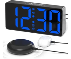 Mesqool skaitmeninis garsus žadintuvas su vibracija, dvigubas žadintuvas, USB, didelis LED ekranas, mėlynas, 1023i