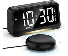 Mesqool skaitmeninis žadintuvas su vibracija, LED ekranas, dviejų laikų signalas, reguliuojamas garsumas, USB įkrovimas, 1028EM