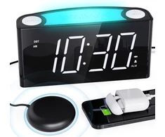 Mesqool vibracinis žadintuvas su LED ekranu, spalvota naktine lempa ir USB-C įkrovikliu, ME-EU-1008i-Baltas
