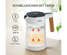 Midea elektrinis nerūdijančio plieno virdulys su temperatūros reguliavimu, 1.5 l, 2200 W, baltas