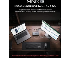 MINIX KVM jungiklis 2 kompiuteriams ir 1 HDMI monitoriui, 8K 60 Hz, 100 W PD, K2