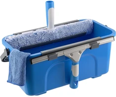 Mitclear langų valymo rinkinys su 12 l kibiru, silikonine 35 cm šluotele ir mikrofibros šluoste