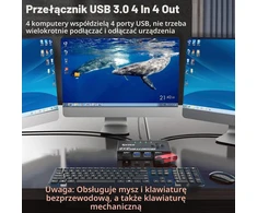 MLEEDA USB 3.0 KVM jungiklis 4 kompiuteriams ir 4 USB prievadams, su nuotoliniu valdikliu, KC-434