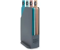 Moritz &amp; Moritz plastikinių pjaustymo lentelių rinkinys su stovu, 4 vnt., 20,5 x 14,5 cm, neslystančios