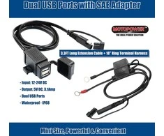 MOTOPOWER motociklo USB įkroviklis 12–24 V, 3,1 A, dvigubas, SAE jungtis, MP0609EA-UK