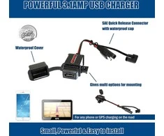 MOTOPOWER USB įkroviklis motociklui, 3,1 A, SAE jungtys, 12–24 V, MP0609AA-UK