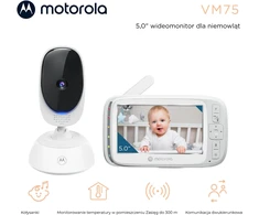 Motorola Nursery vaizdo auklė VM75 su 5 colių ekranu, kamera ir 2,4 GHz FHSS ryšiu