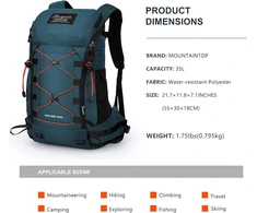MOUNTAINTOP turistinė kuprinė 40 l, poliesterio, lietaus uždangalas, unisex, YLM6413IIbaolan