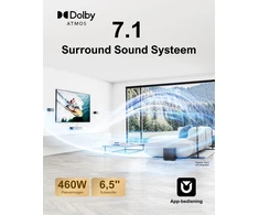 Namų kino sistema ULTIMEA 7.1 garso sistema su Dolby Atmos, 460 W, belaidžiu 6,5 colio žemųjų dažnių garsiakalbiu, 4 erdviniais garsiakalbiais, Poseidon D80