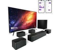Namų kino sistema ULTIMEA 7.1 garso sistema su Dolby Atmos, 460 W, belaidžiu 6,5 colio žemųjų dažnių garsiakalbiu, 4 erdviniais garsiakalbiais, Poseidon D80