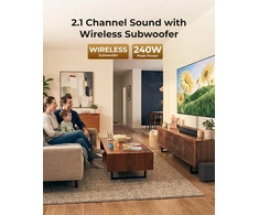 Namų kino sistema ULTIMEA garso juosta su belaidžiu žemųjų dažnių garsiakalbiu, Bluetooth 6.0, HDMI, 240 W, Poseidon M30
